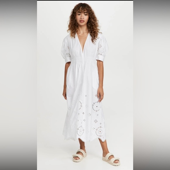 GANNI White Broderie Anglaise Organic Cotton Eyelet Dress US 6/38 - Picture 1 of 14